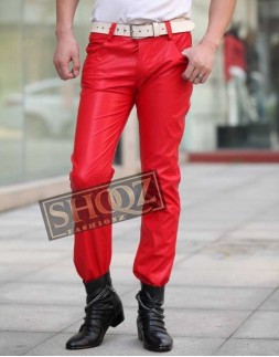 Men Red New Leather Pant Men Red New Leather Pant